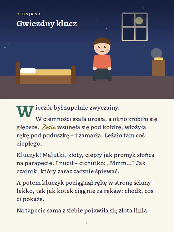Strona bajki z bohaterem na obrazku