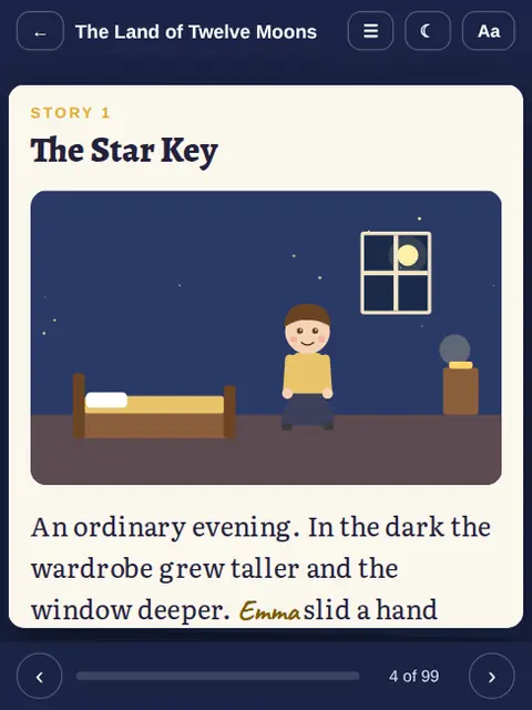 The online reader on a phone: night mode, text size, read-aloud